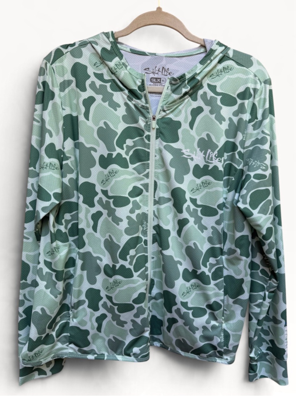 Salt Life SLX UV Face Shield Full Zip Hoodie Camo Performance Green Womens XL